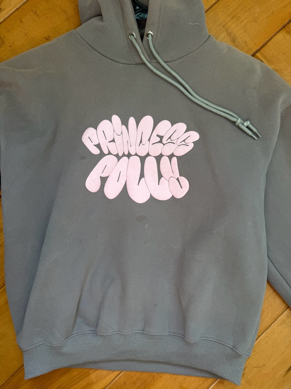 Princess Polly Grey Hoodie with Pink Logo Graphic size 0 XS